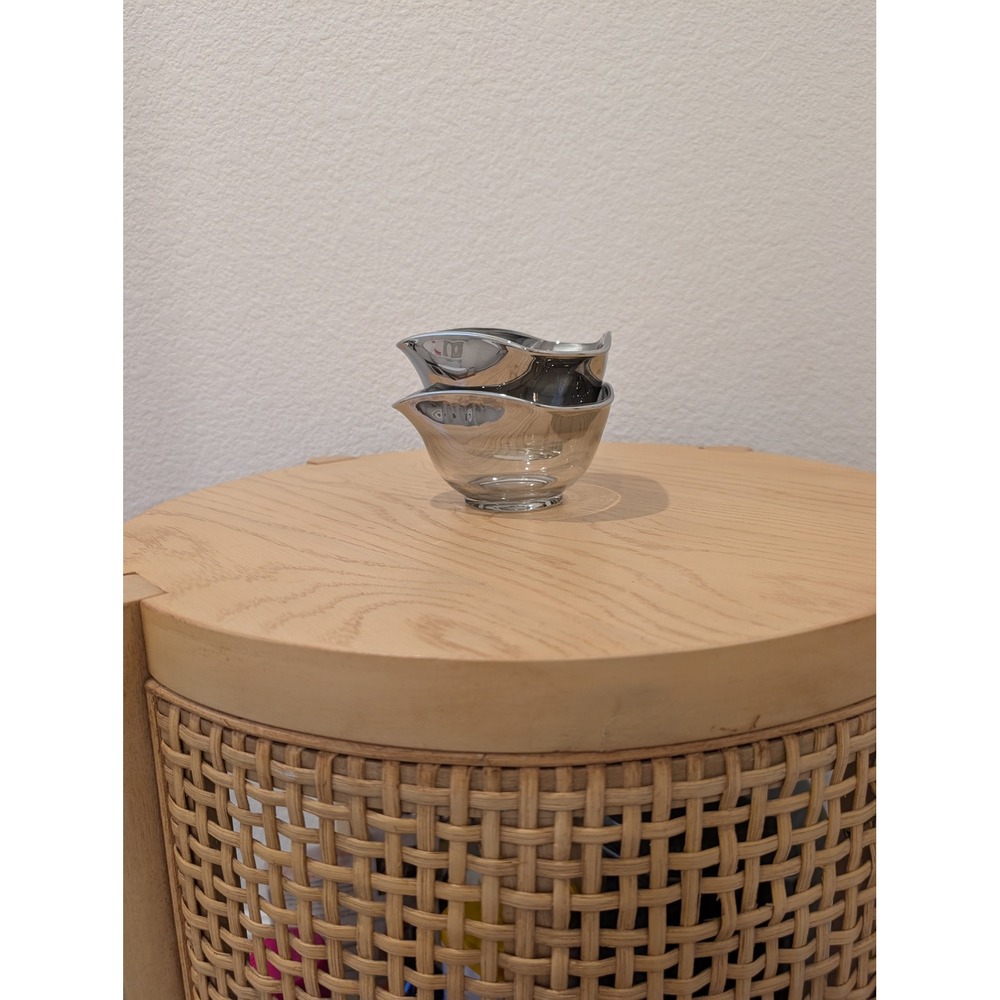 Set of 2 Smokey Ombre Glass Bowls Wavy Rim Triangular Metallic Decorative Dish